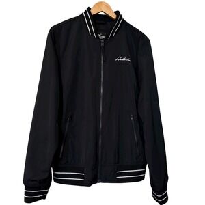 Hollister Black Ribbed Full Zip Lined Bomber Jacket w/ Pockets Size M #532‎